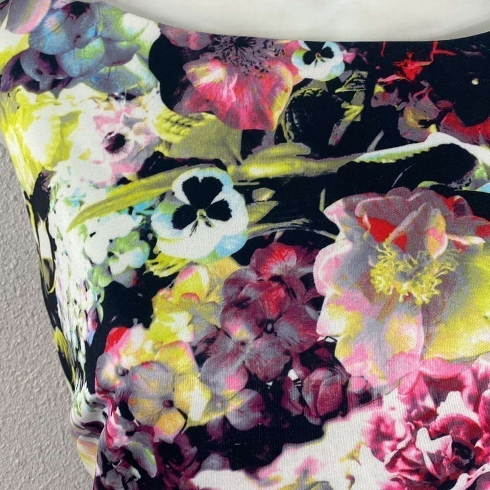 Tahari neon bold floral print boatneck sheath dress 8 PP3 - Picture 8 of 12